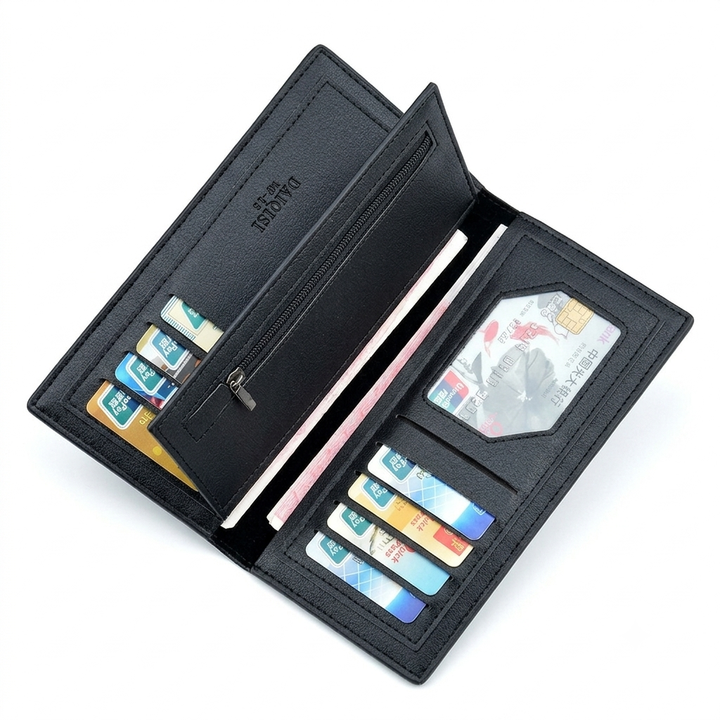 Premium Slim Leather Wallet | 12 Card Slots | Black