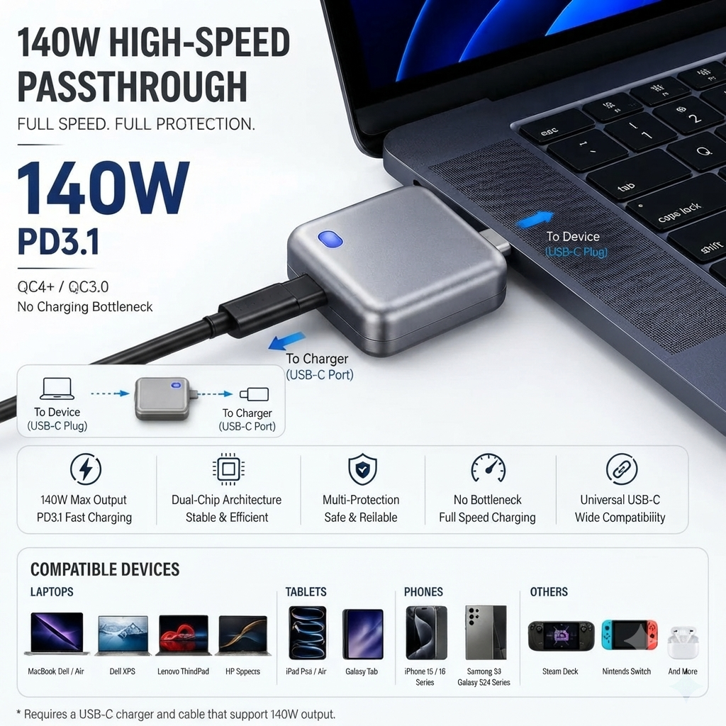 Supports fast charging up to 140W