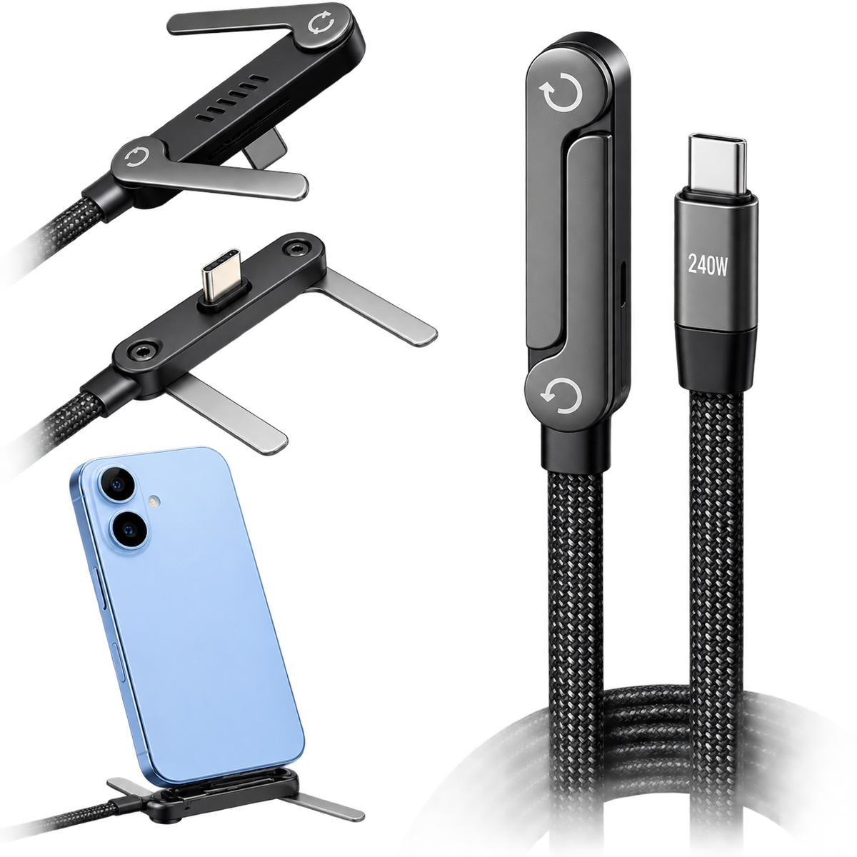240W 2-in-1 Fast Charging Cable with Stand