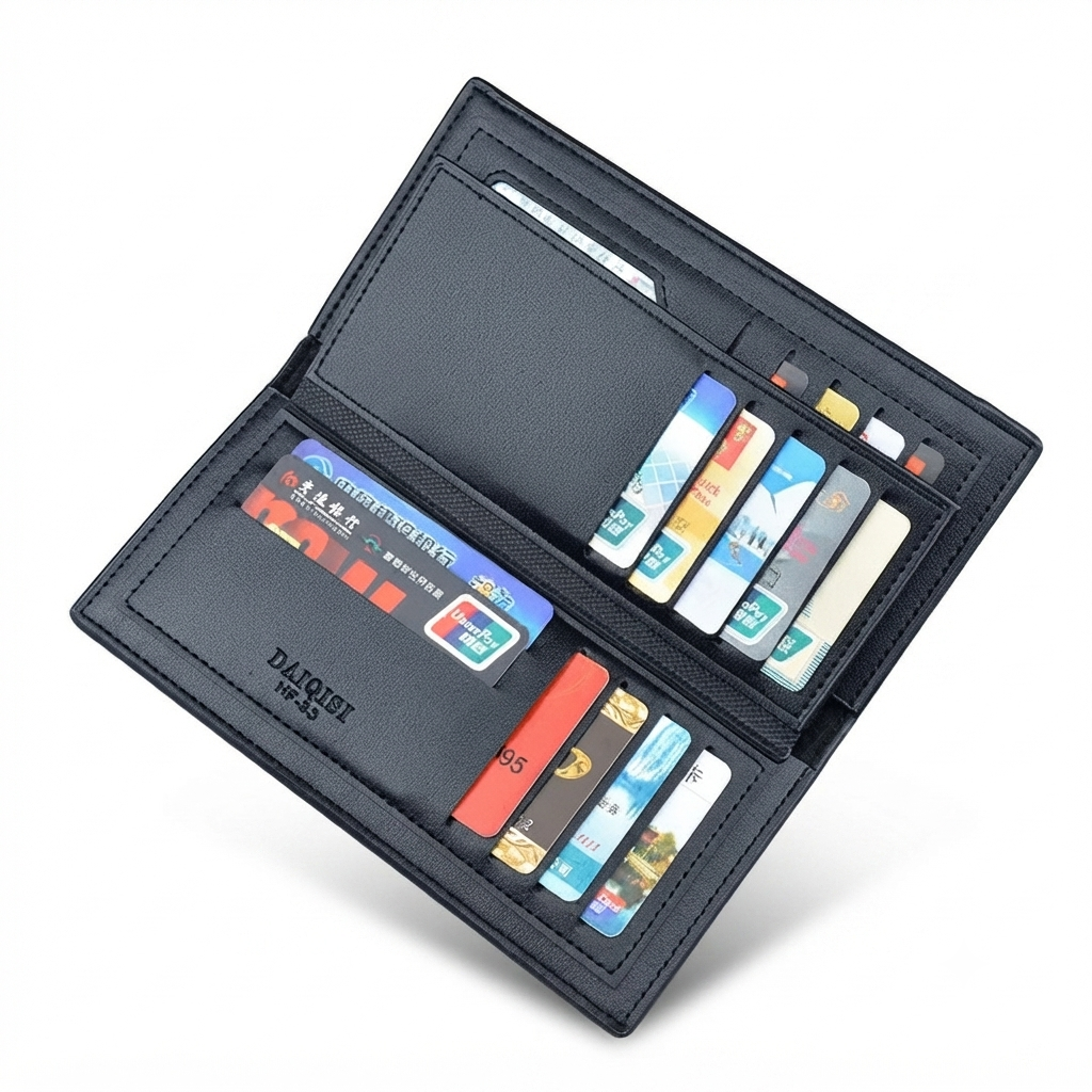 Premium Slim Leather Wallet | 12 Card Slots | Black