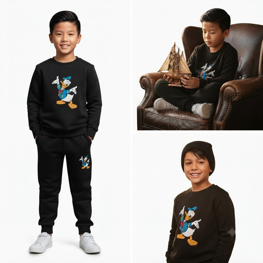 Kids Black Duck Fleece Tracksuit