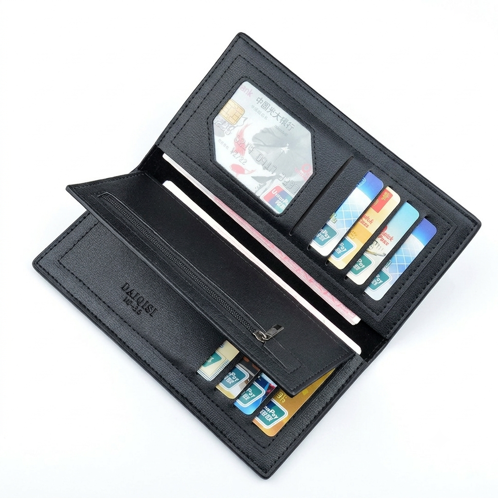 Premium Slim Leather Wallet | 12 Card Slots | Black
